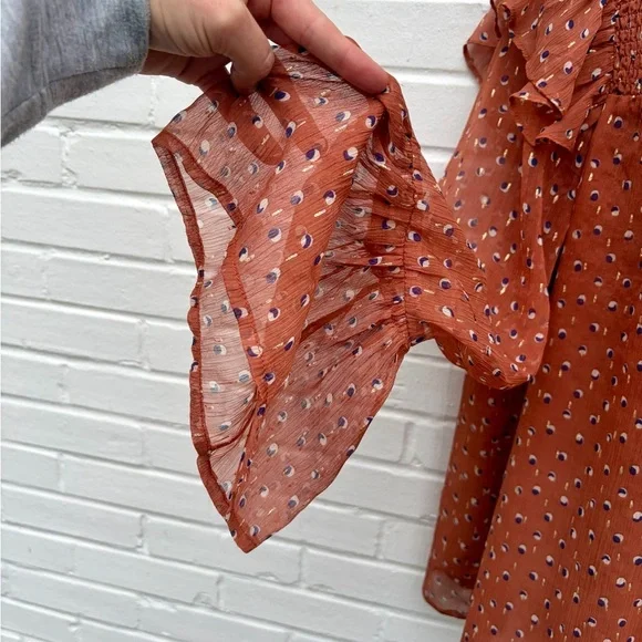 Jade Melody Tam Smocked, Long Sleeve Blouse in Burnt Orange, SZ L EUC - Picture 6 of 7